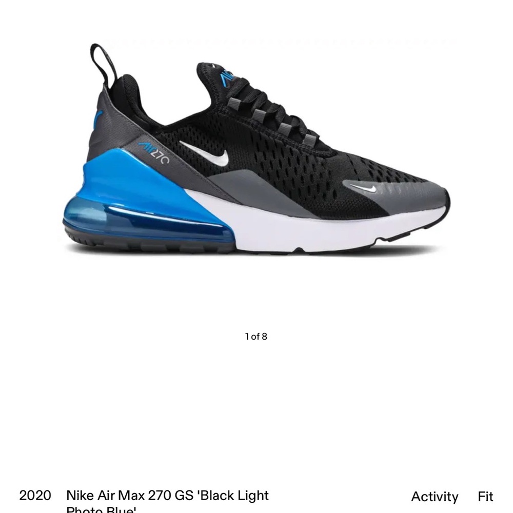 Nike Air Max 270 GS 'Black Light
Photo Blue'  / Big Kids size 7Y/ women’s 8.5/9